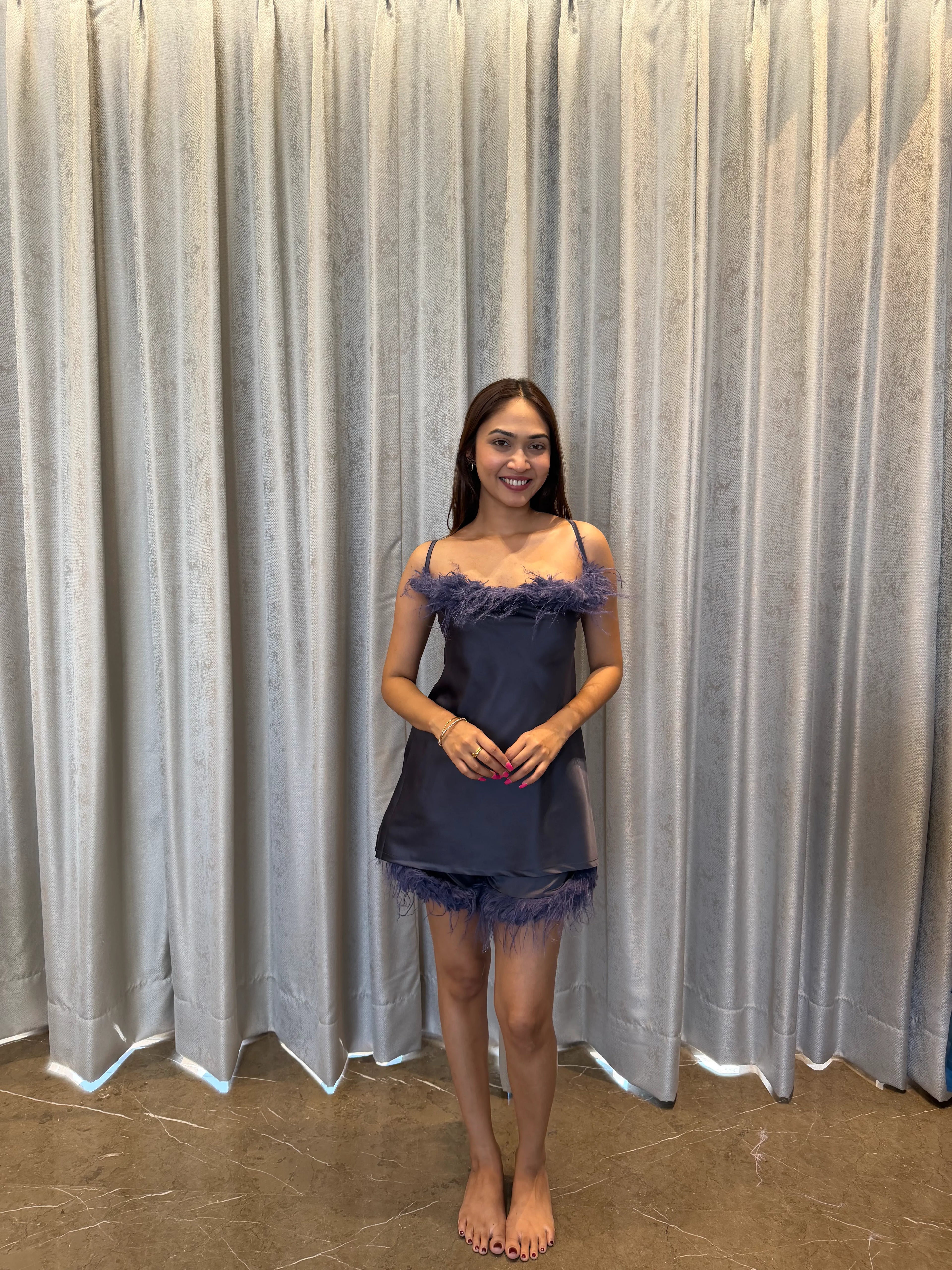 Velure Adorable Grey Spaghetti Shorts Set