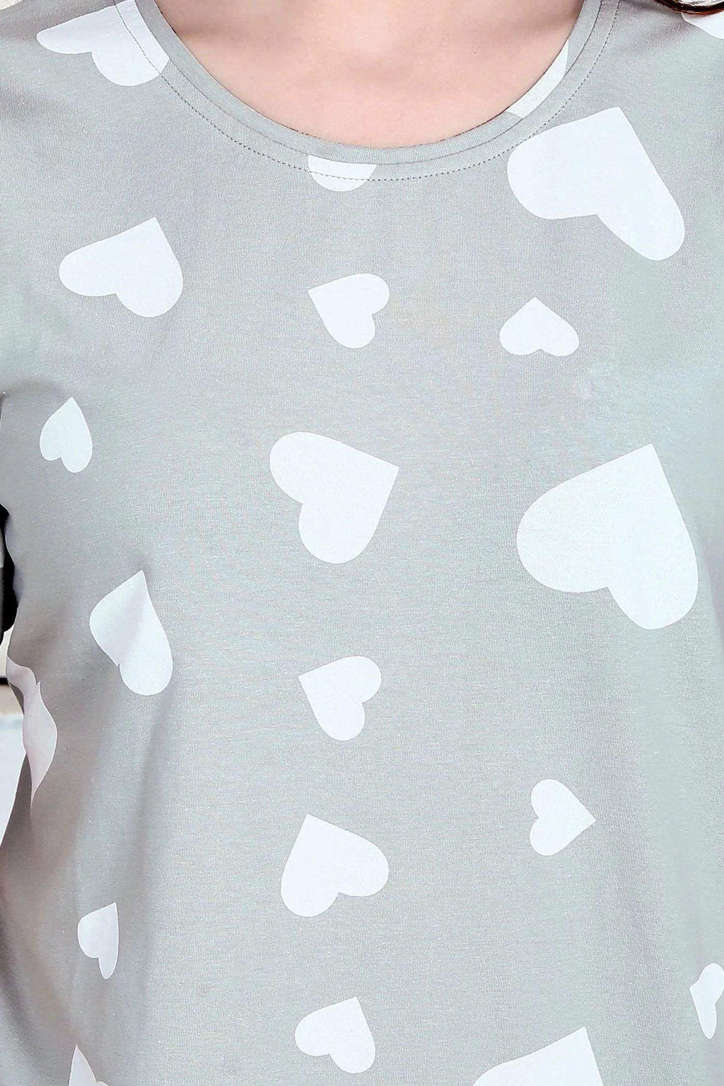 Velure Fashionable All-Over Heart Print Short Nighty - Velure - - Cotton, Half Sleeves, Knee Length, Printed, Round neck