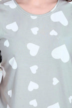 Velure Fashionable All-Over Heart Print Short Nighty - Velure - - Cotton, Half Sleeves, Knee Length, Printed, Round neck