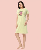Velure Relaxed Donut Print Short Nighty - Velure - - Cotton, Half Sleeves, Knee Length, Printed, Round neck