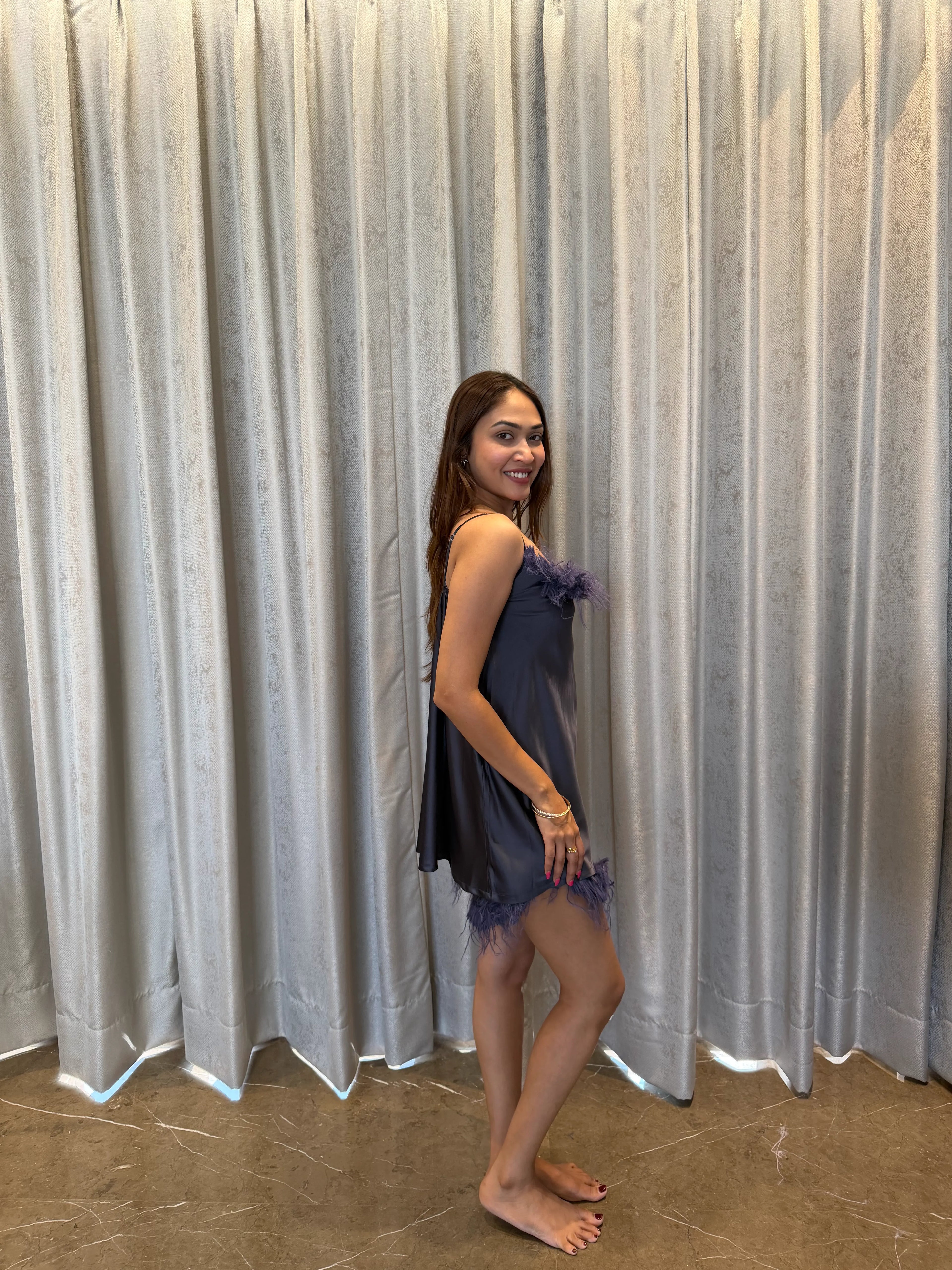 Velure Adorable Grey Spaghetti Shorts Set