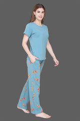 Velure Classic Teddy Print Pajama Set - Velure - T-Shirt and Pant - Cotton Lycra Fabric, Full Length Pant, Half Sleeves, Round neck nightsuit