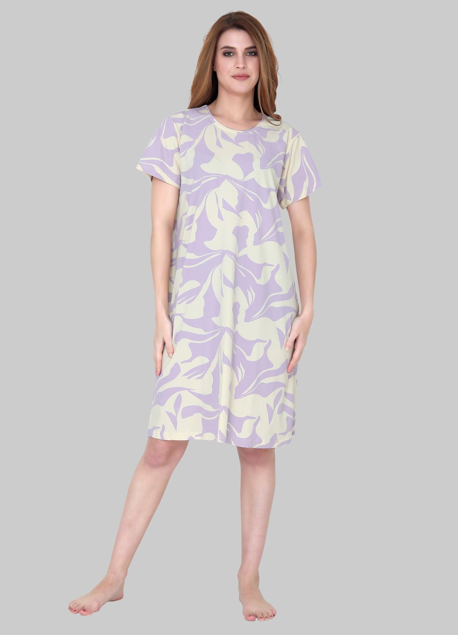 Velure Abstract Print Short Nighty - Velure - Short Nighty - Abstract Print, Cotton, Half Sleeves, Knee Length, Round neck