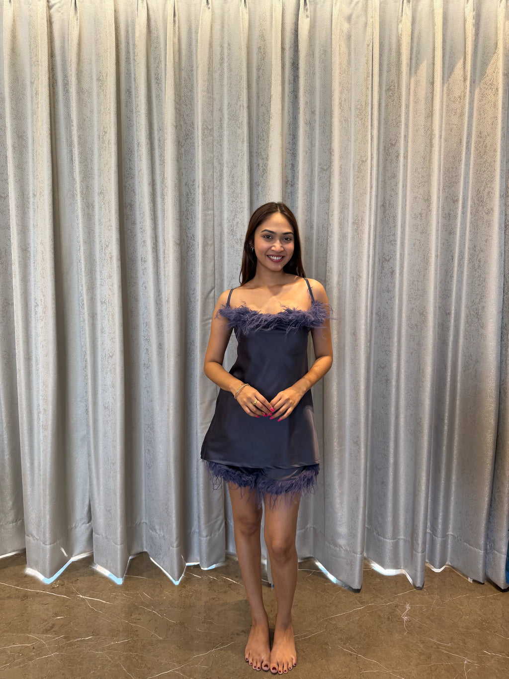 Velure Dark Grey Satin 3 Piece Robe Set