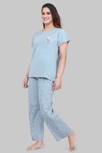Velure Pleasant Floral Print Pajama Set - Velure - - Cotton Lycra Fabric, Floral Print, Full Length Pant, Half Sleeves, Round neck nightsuit