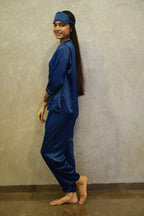 Velure Magnificent Satin Night Suit - Velure - - 3/4 Sleeves, Collar Neck, Eye Mask, Front Button Open, Full Length Pant, Satin