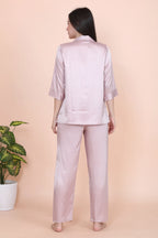 Velure Peach Casual Stripes Satin Night Suit