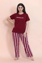 Velure Stylish Relaxed Pajama Set - Velure - - Full Length Pant, Half Sleeves, Hosiery Cotton, Round neck nightsuit