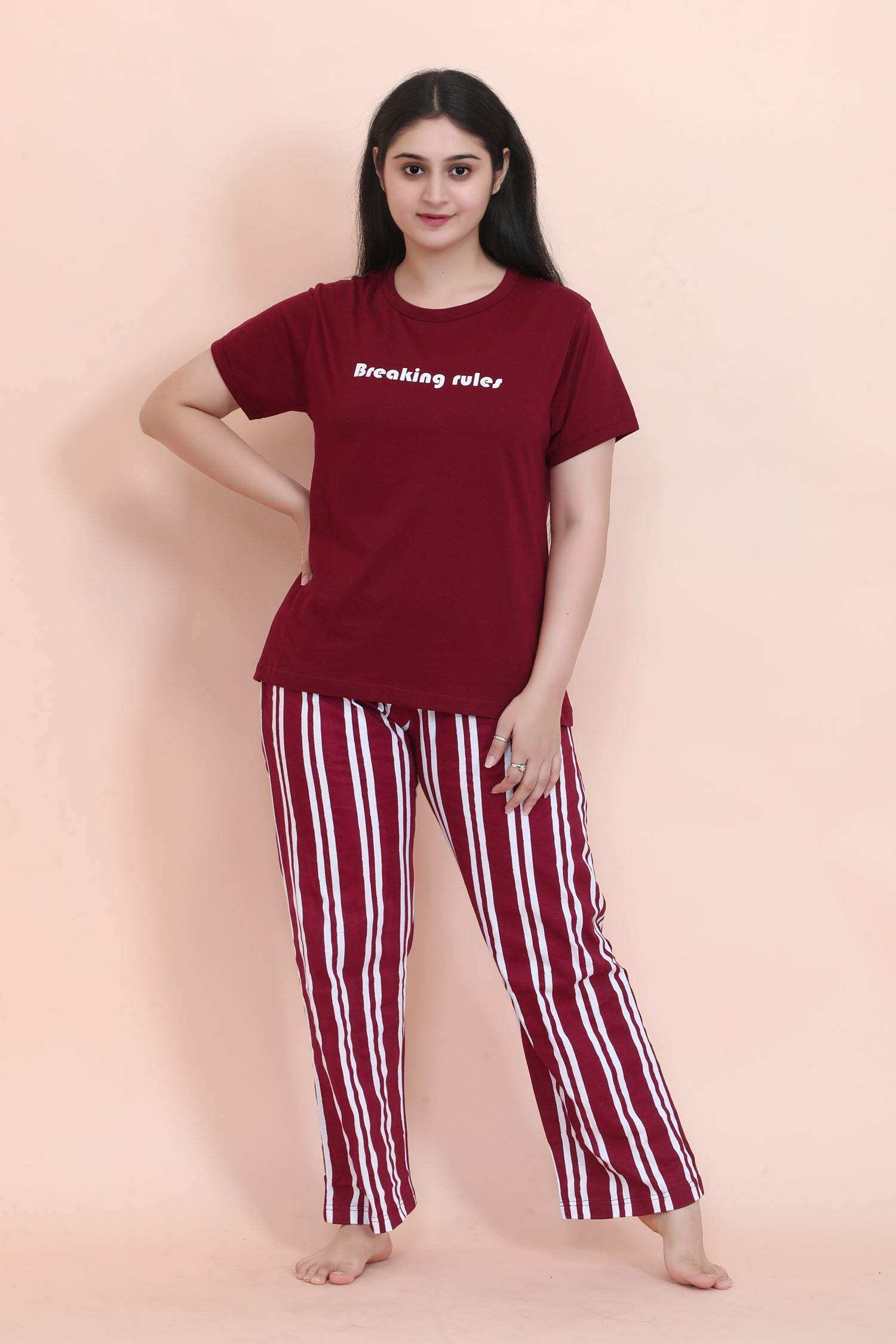 Velure Stylish Relaxed Pajama Set - Velure - - Full Length Pant, Half Sleeves, Hosiery Cotton, Round neck nightsuit