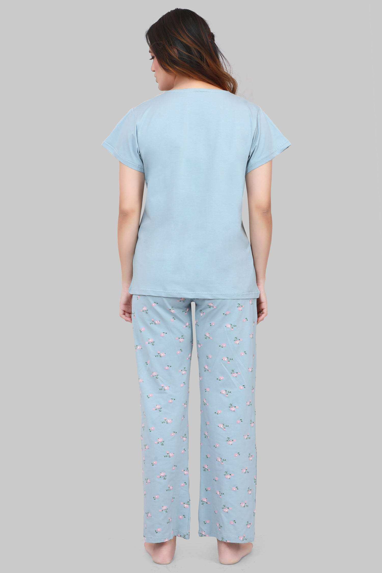 Velure Pleasant Floral Print Pajama Set - Velure - - Cotton Lycra Fabric, Floral Print, Full Length Pant, Half Sleeves, Round neck nightsuit