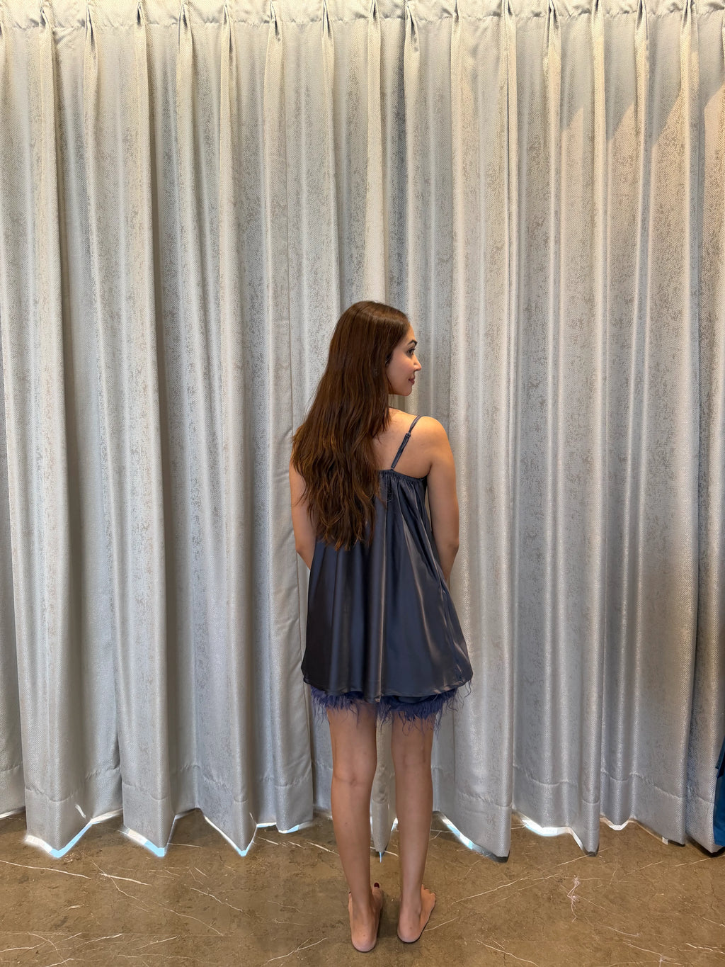 Velure Adorable Grey Spaghetti Shorts Set