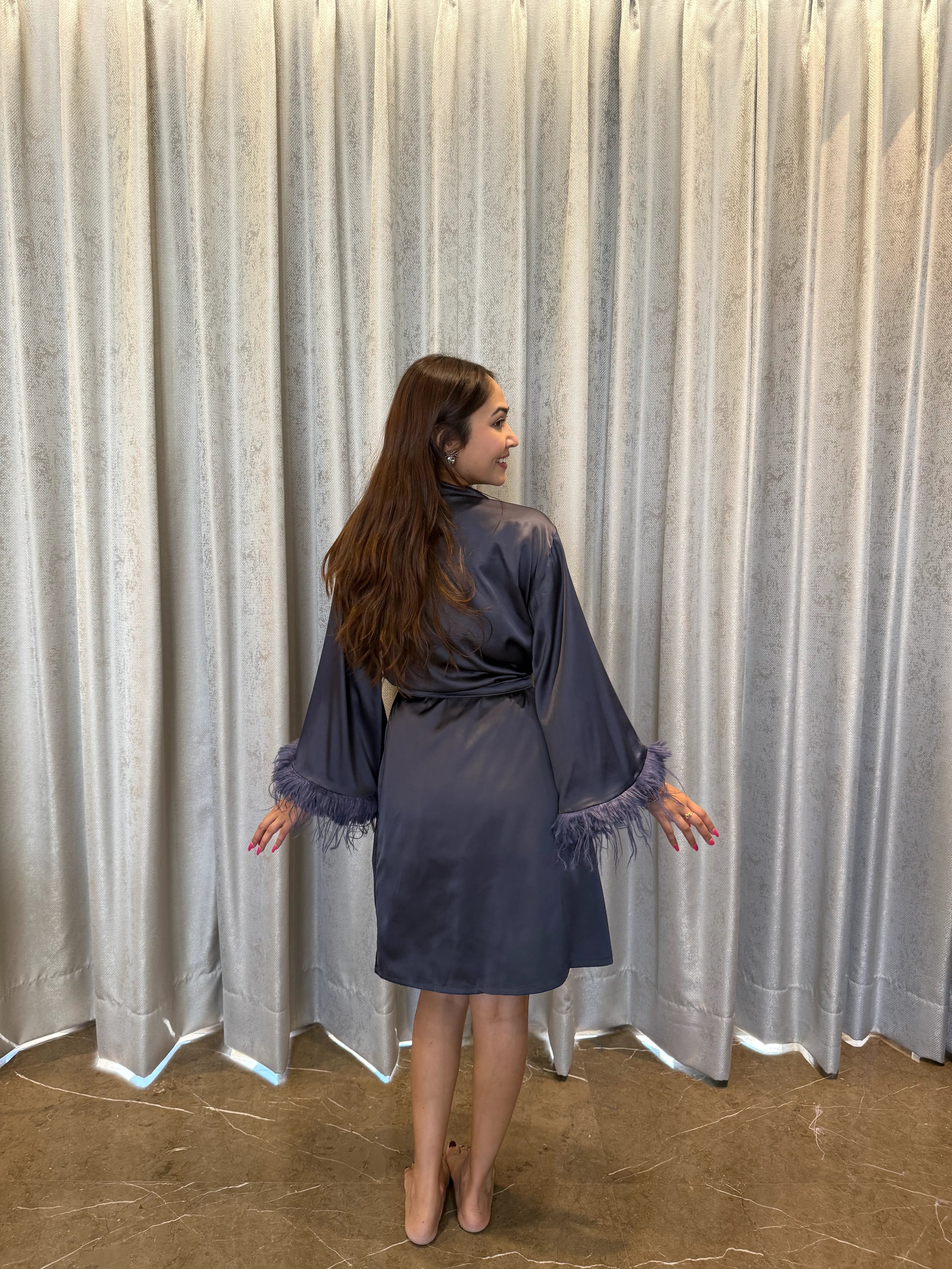 Velure Dark Grey Satin 3 Piece Robe Set