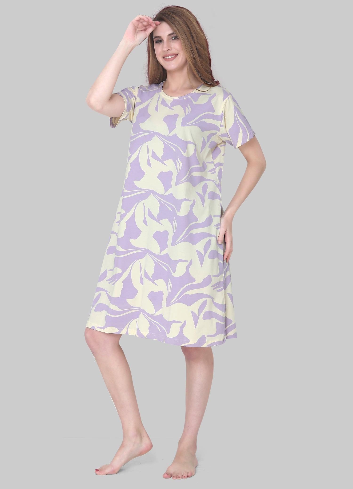 Velure Abstract Print Short Nighty - Velure - Short Nighty - Abstract Print, Cotton, Half Sleeves, Knee Length, Round neck