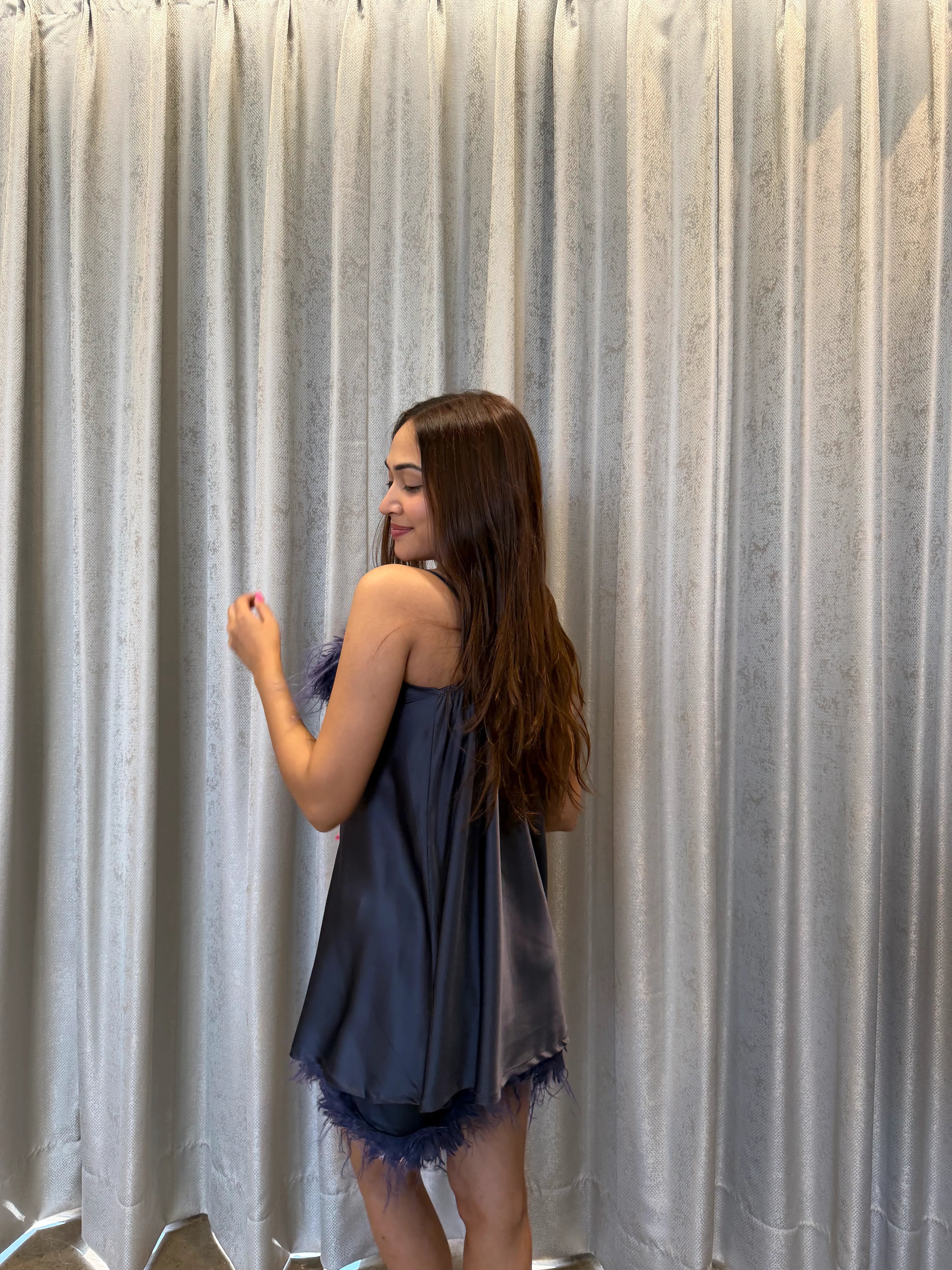 Velure Adorable Grey Spaghetti Shorts Set