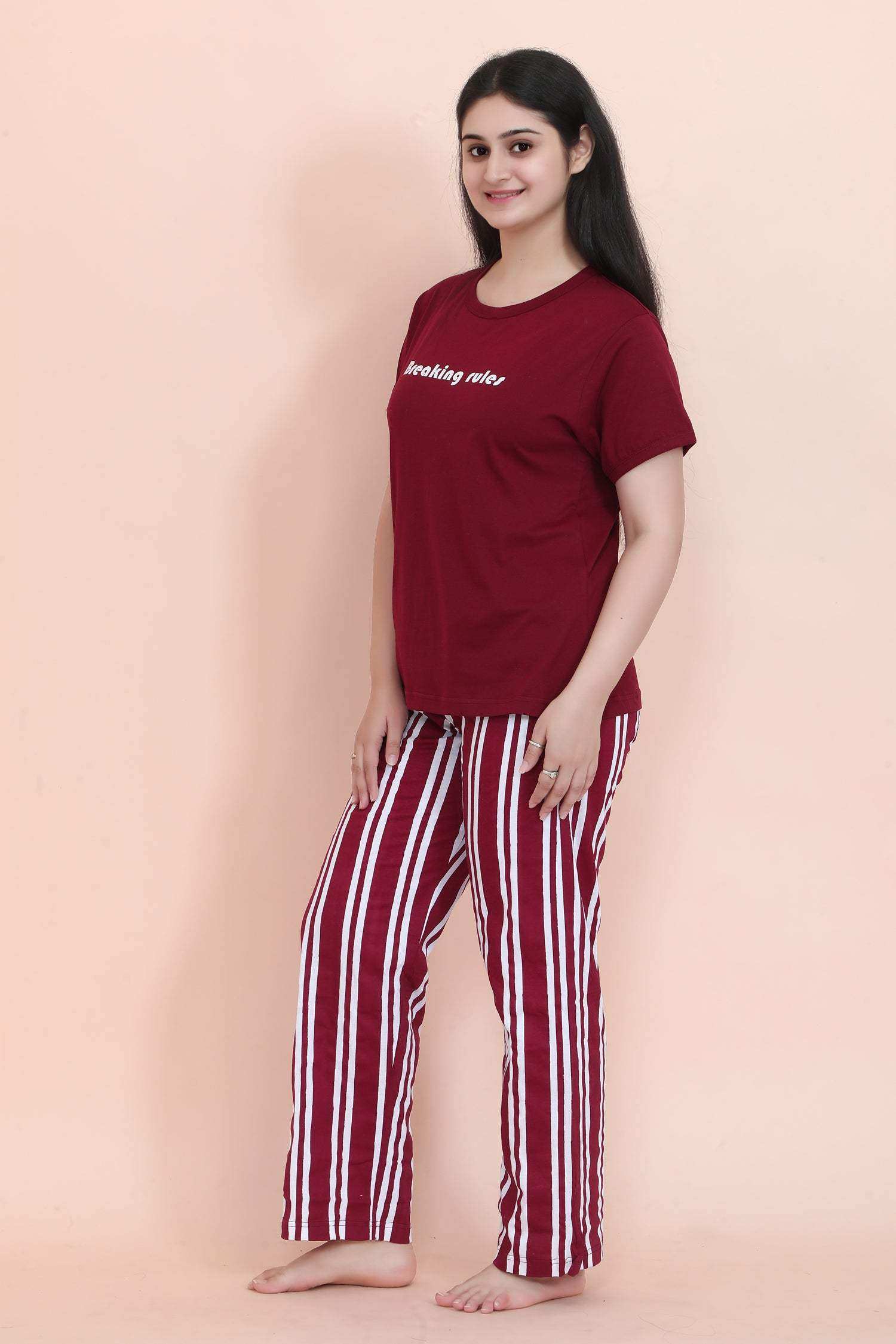 Velure Stylish Relaxed Pajama Set - Velure - - Full Length Pant, Half Sleeves, Hosiery Cotton, Round neck nightsuit