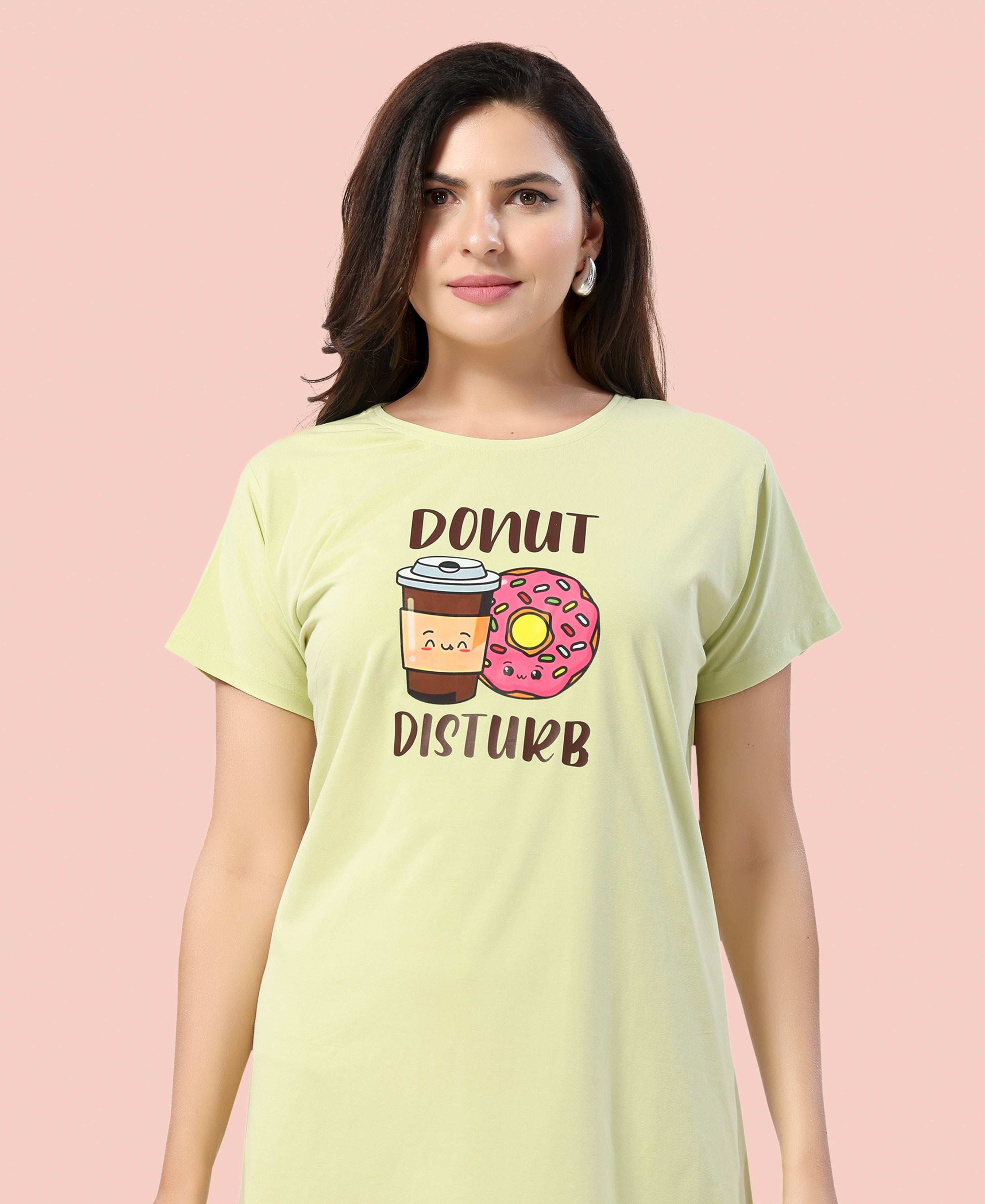 Velure Relaxed Donut Print Short Nighty - Velure - - Cotton, Half Sleeves, Knee Length, Printed, Round neck