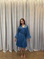 Velure Satin 3 Piece Peacock Blue Robe Set