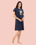 Velure Cute Teddy Bear Nap Time Short Nighty - Velure - - Cotton, Half Sleeves, Knee Length, Printed, Round neck