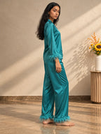 Velure Midnight Teal Luxe  Fur Night Suit
