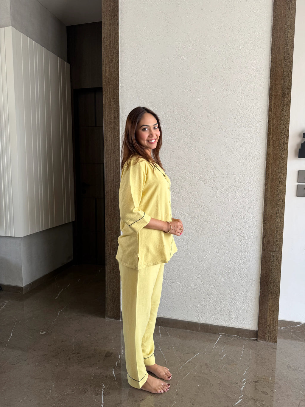 Velure Soothing Mustard Cotton Night Suit