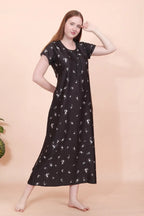 Velure Black Floral Satin Nighty