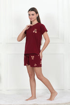 Velure Adorable Teddy Shorts Set - Velure - - Cotton Lycra Fabric, Printed, Round neck, Shorts