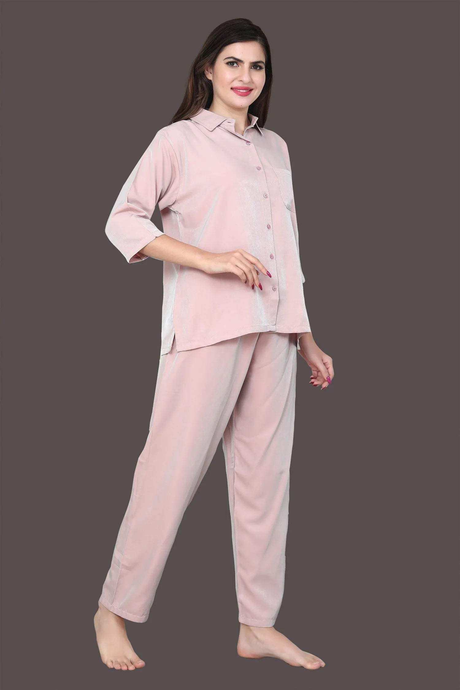 Velure Casual Co-ord Set - Velure - - 3/4 Sleeves, Collar Neck, Front Button Open, Full Length Pant