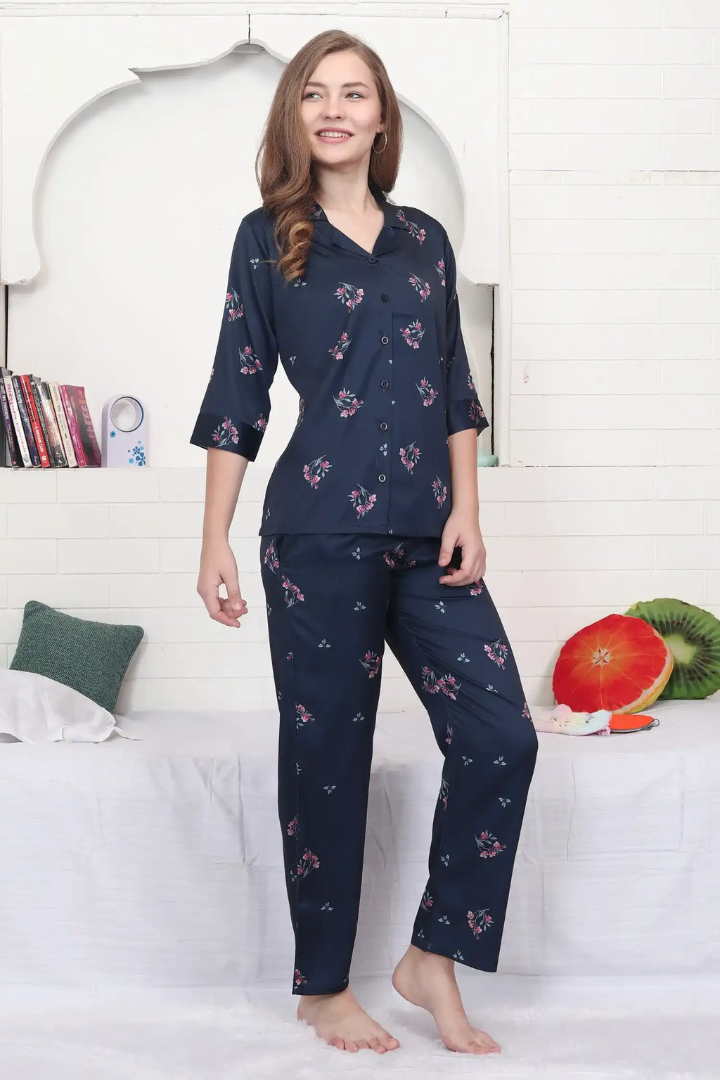 Velure Trendy Floral Satin Night Suit