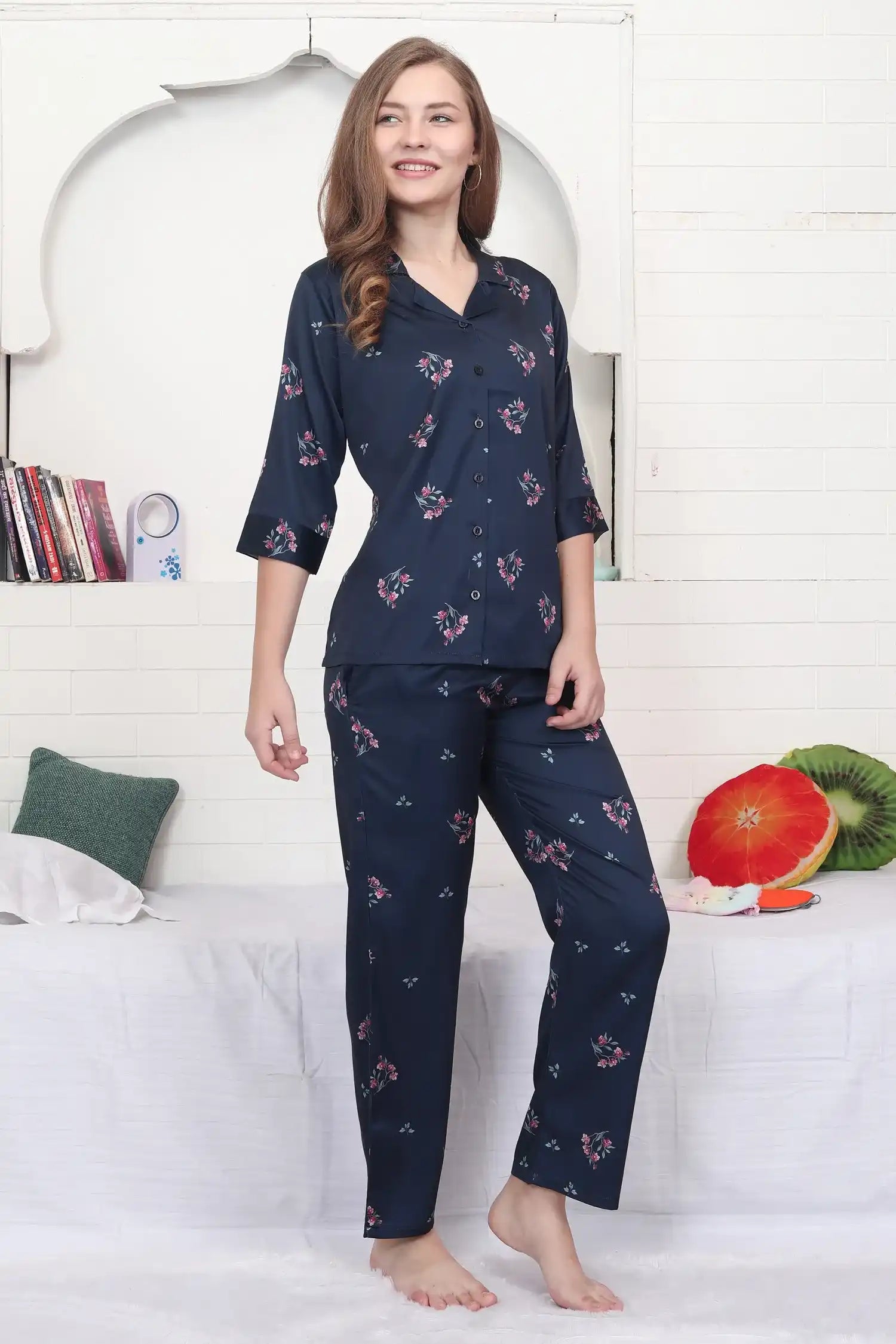 Velure Trendy Floral Satin Night Suit