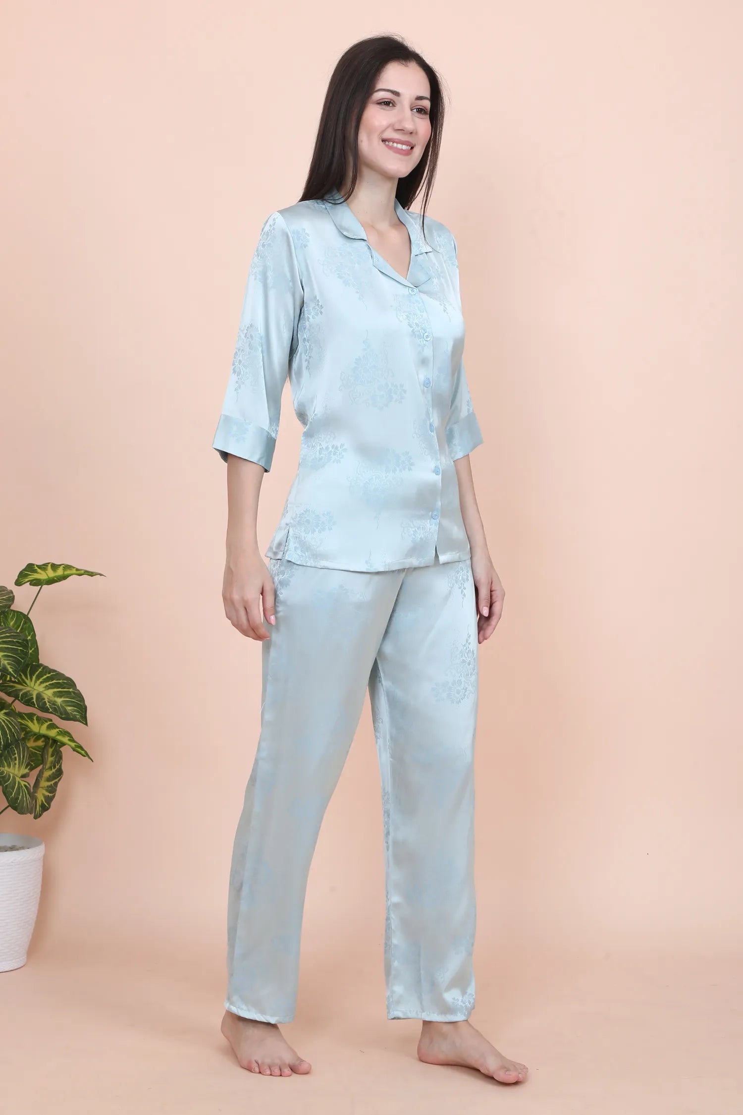 Velure Elegant Floral Print Satin Night Suit