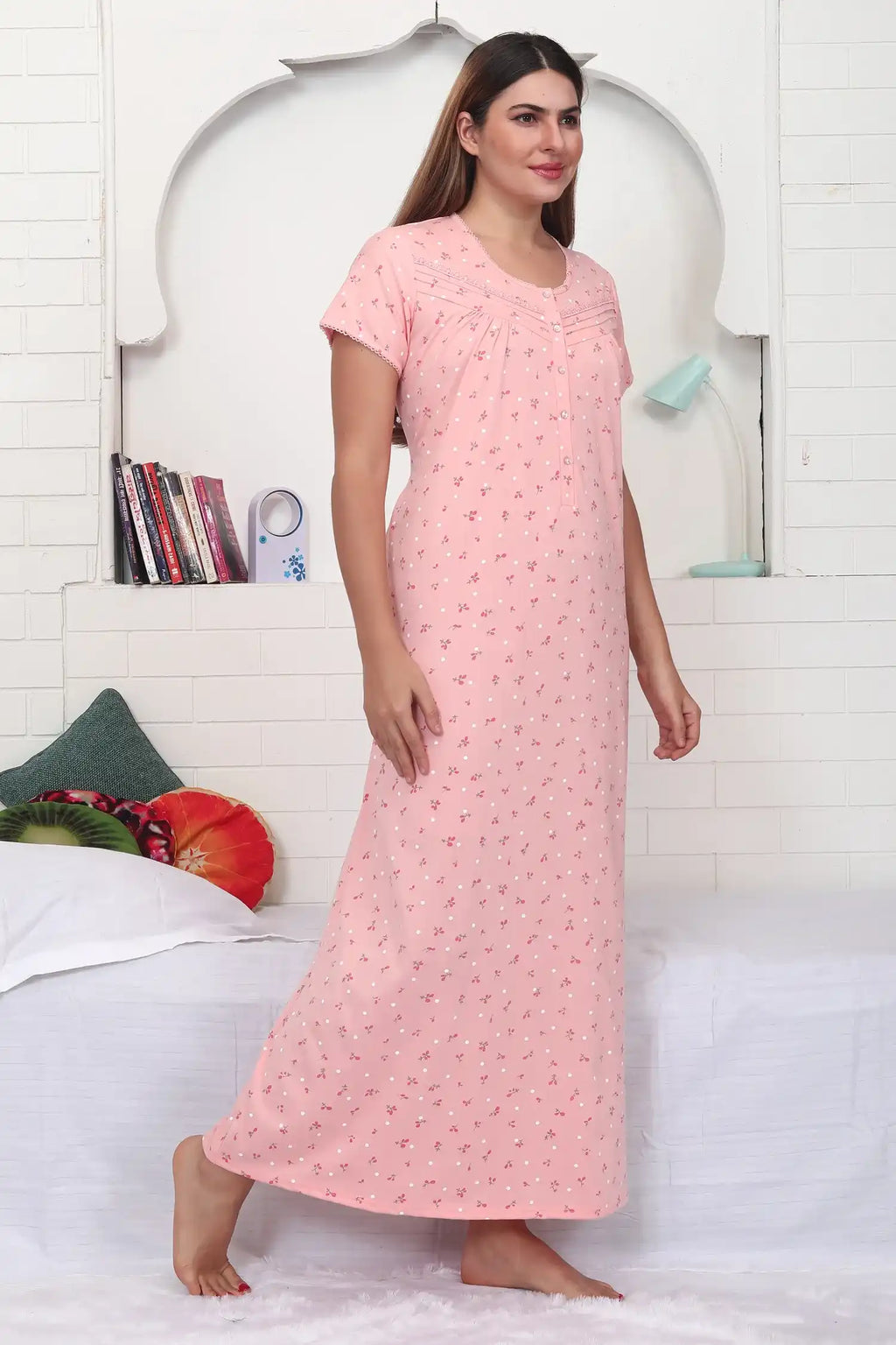 Velure Classic Peach Floral Print Hosiery Nighty