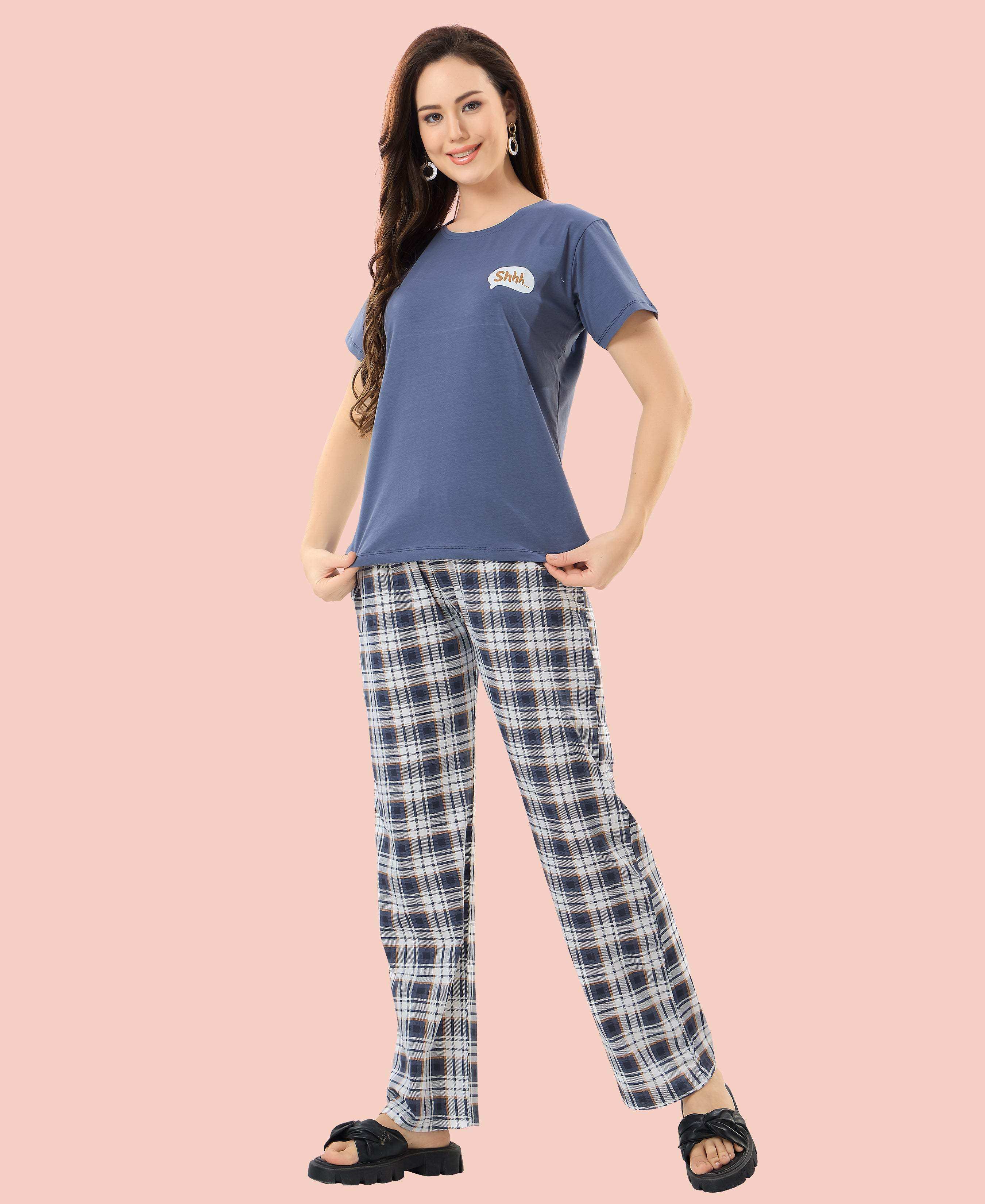 Velure Trendy Printed Pajama Set - Velure - - Cotton Lycra Fabric, Full Length Pant, Half Sleeves, Round neck