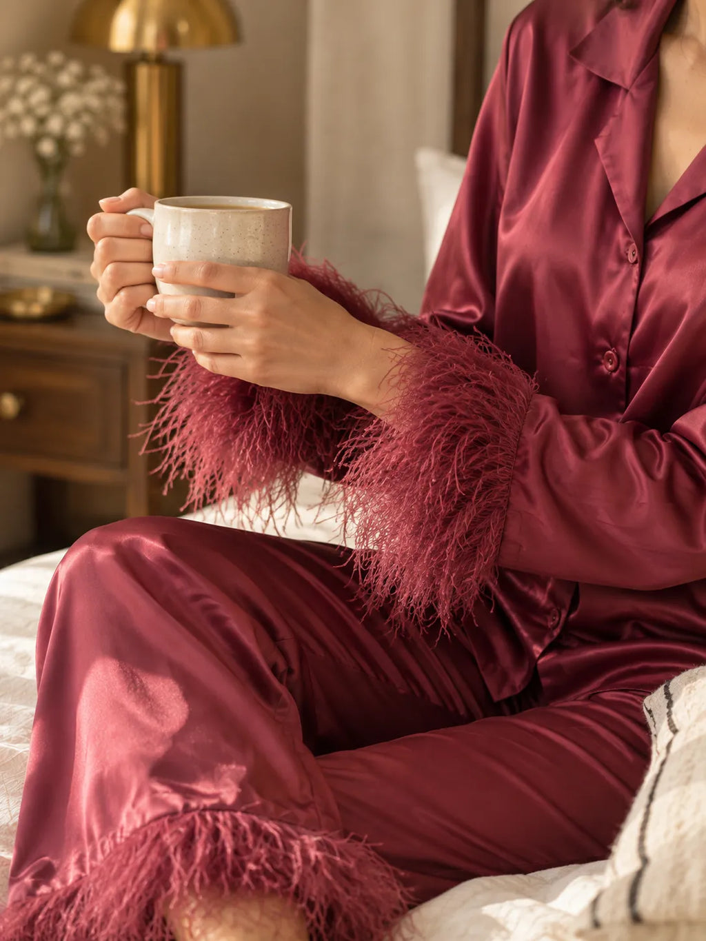 Velure  Sunlit Burgundy Fur Night Suit