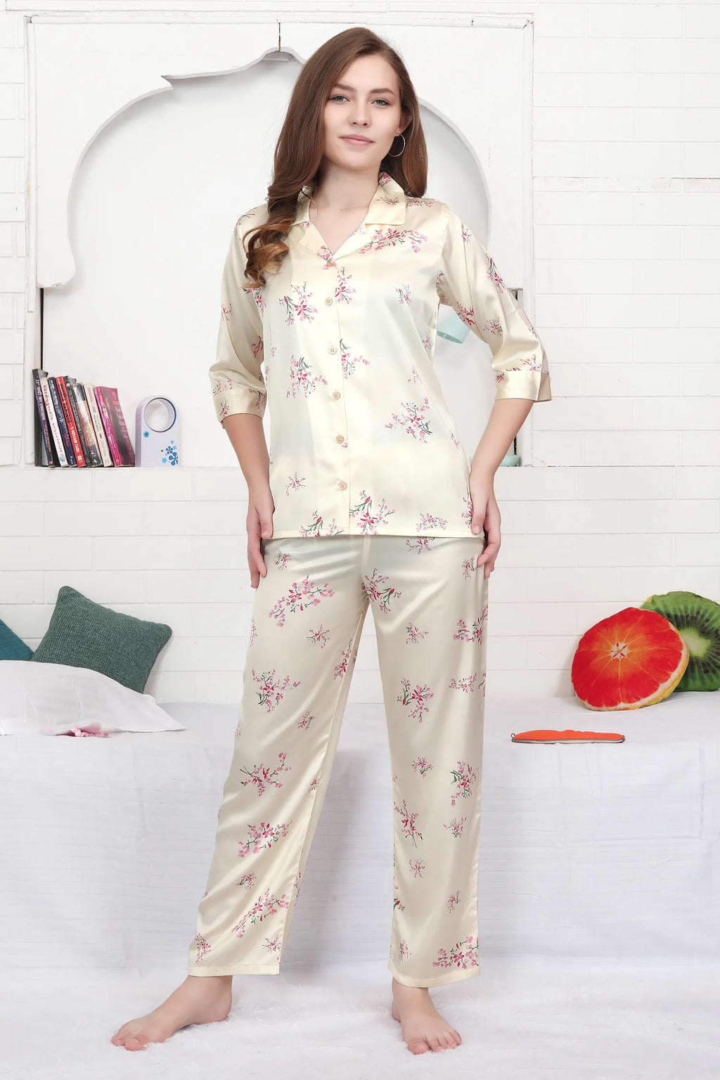 Velure Ravishing Floral Print Satin Night Suit