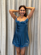 Velure Satin 3 Piece Peacock Blue Robe Set