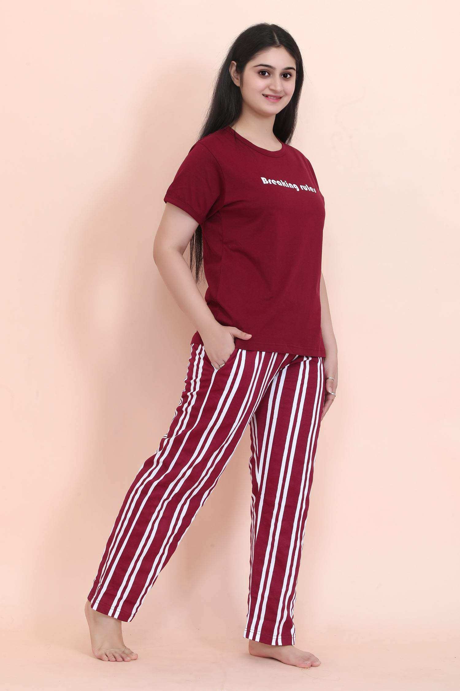Velure Stylish Relaxed Pajama Set - Velure - - Full Length Pant, Half Sleeves, Hosiery Cotton, Round neck nightsuit