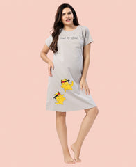 Velure Fusion Short Nighty - Velure - - Cotton, Half Sleeves, Knee Length, Printed, Round neck