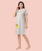 Velure Fusion Short Nighty - Velure - - Cotton, Half Sleeves, Knee Length, Printed, Round neck