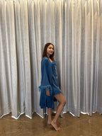 Velure Satin 3 Piece Peacock Blue Robe Set