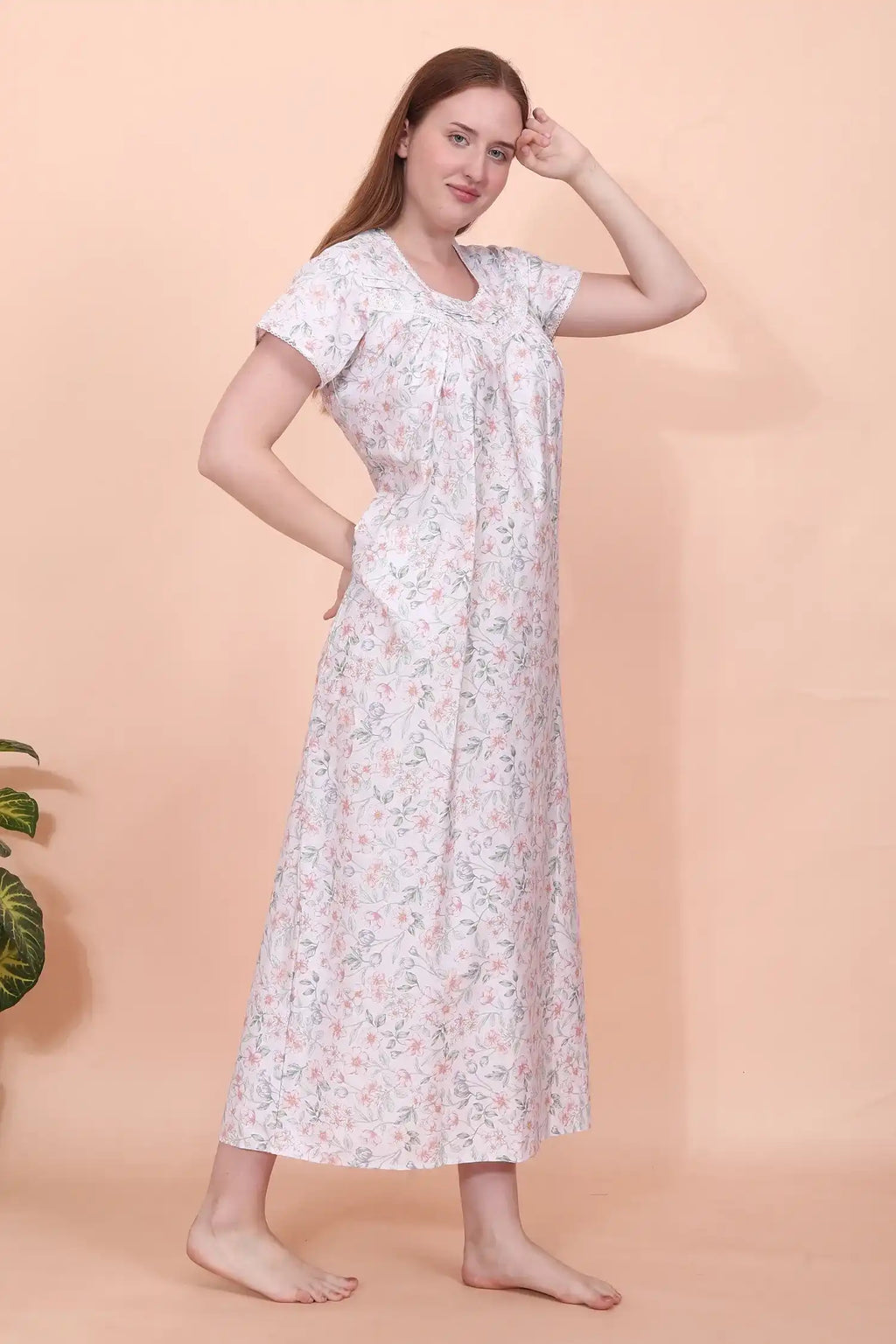 Velure Embellished Floral Print Cotton Nighty