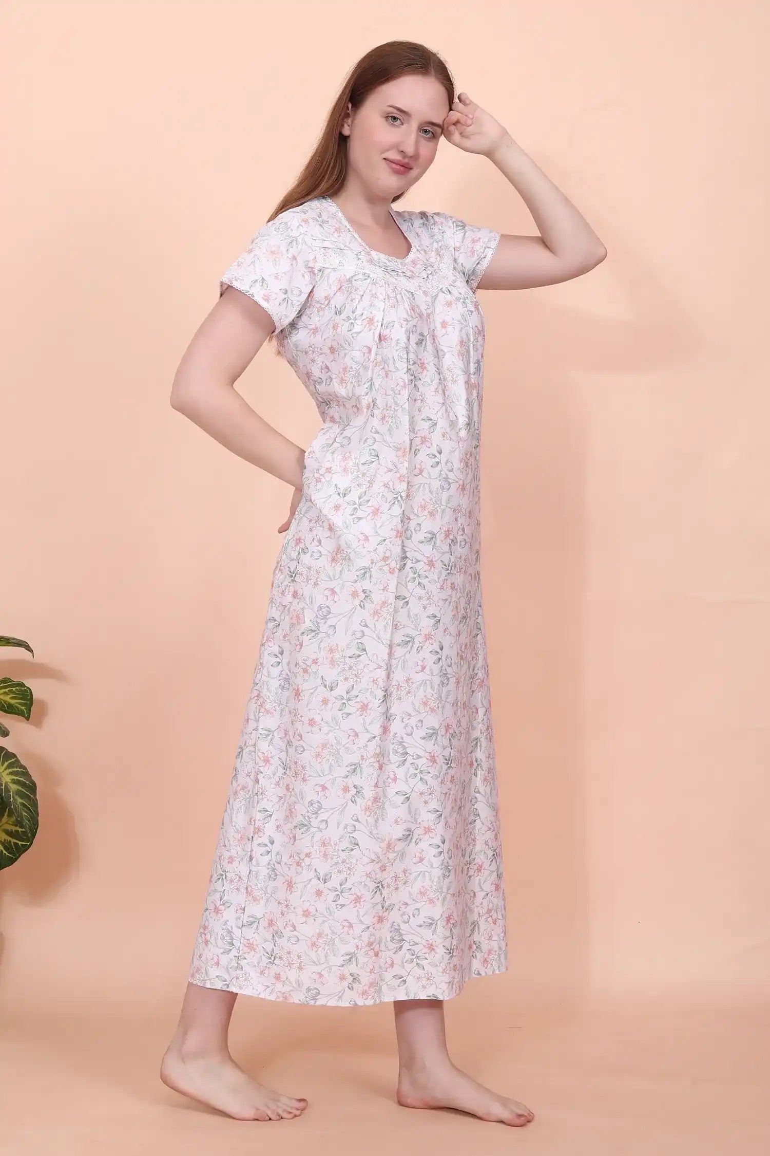 Velure Embellished Floral Print Cotton Nighty