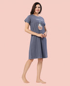 Velure Vibrant Coffee Time Short Nighty - Velure - - Cotton, Knee Length, Printed, Round neck