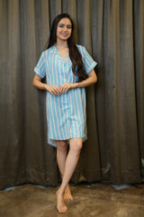 Velure Blue Stripes Short Night Shirt