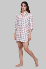 Velure Checked Brown Heart Print Short Night Shirt - Velure, , Discover unparalleled comfort with the Velure Checked Brown Heart Print Short Night Shirt. Designed with a collar, front button placket, and half sleeves, this knee-length shirt ensures a comfortable and peaceful night's rest. The elegant stripes pattern adds a touch of sophistication. Place your order now for a guaranteed night of comfort.