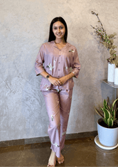 Velure Elegant Brown Flamingo Print Cotton Night Suit