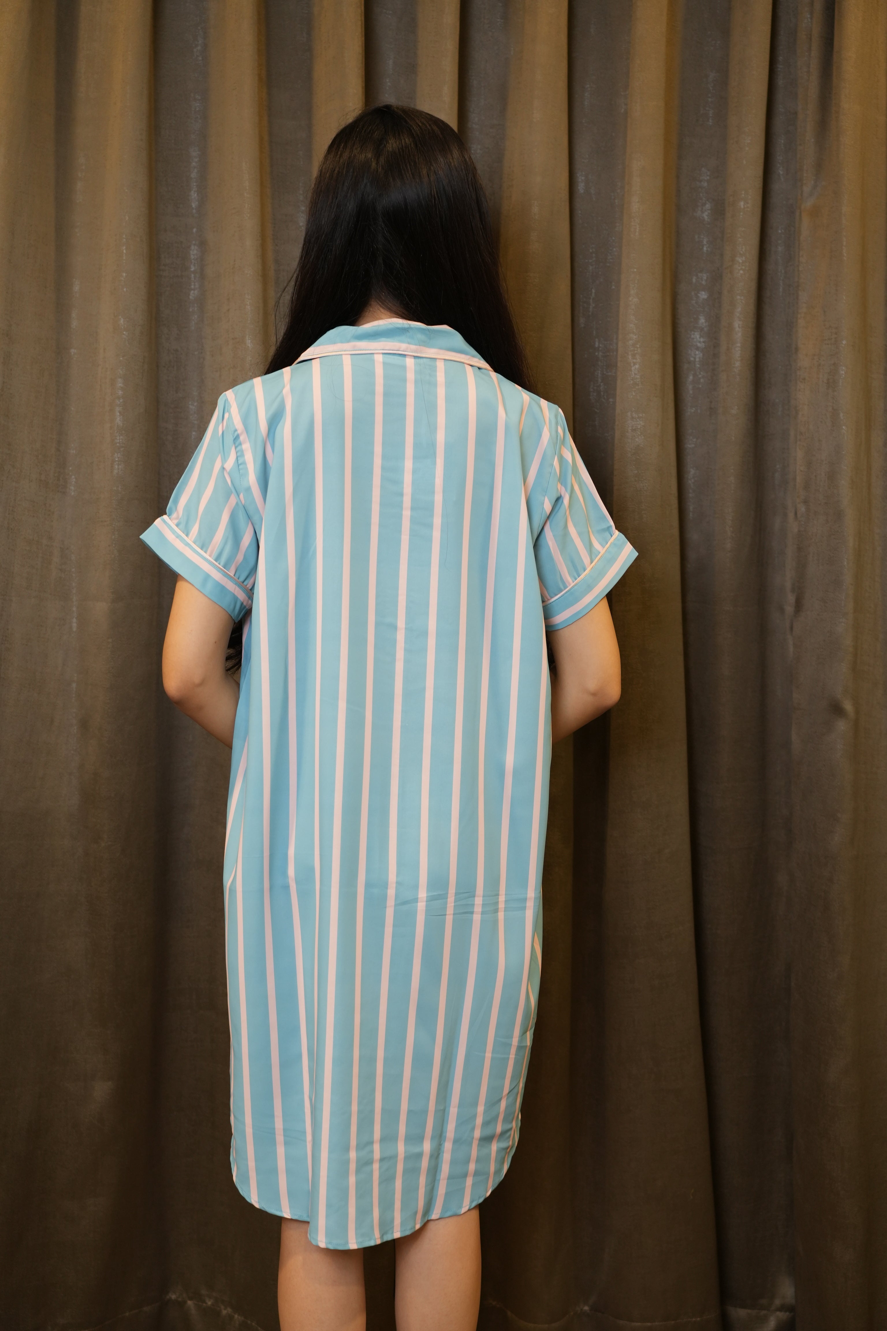 Velure Blue Stripes Short Night Shirt