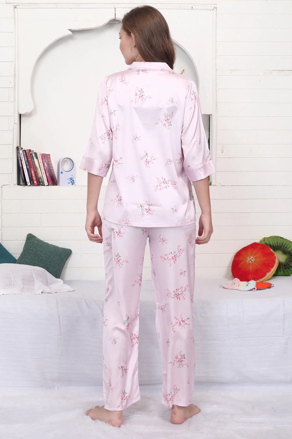 Velure Graceful  Floral Print Satin Night Suit