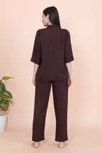 Velure Brown Roses Textured Print Satin Night Suit