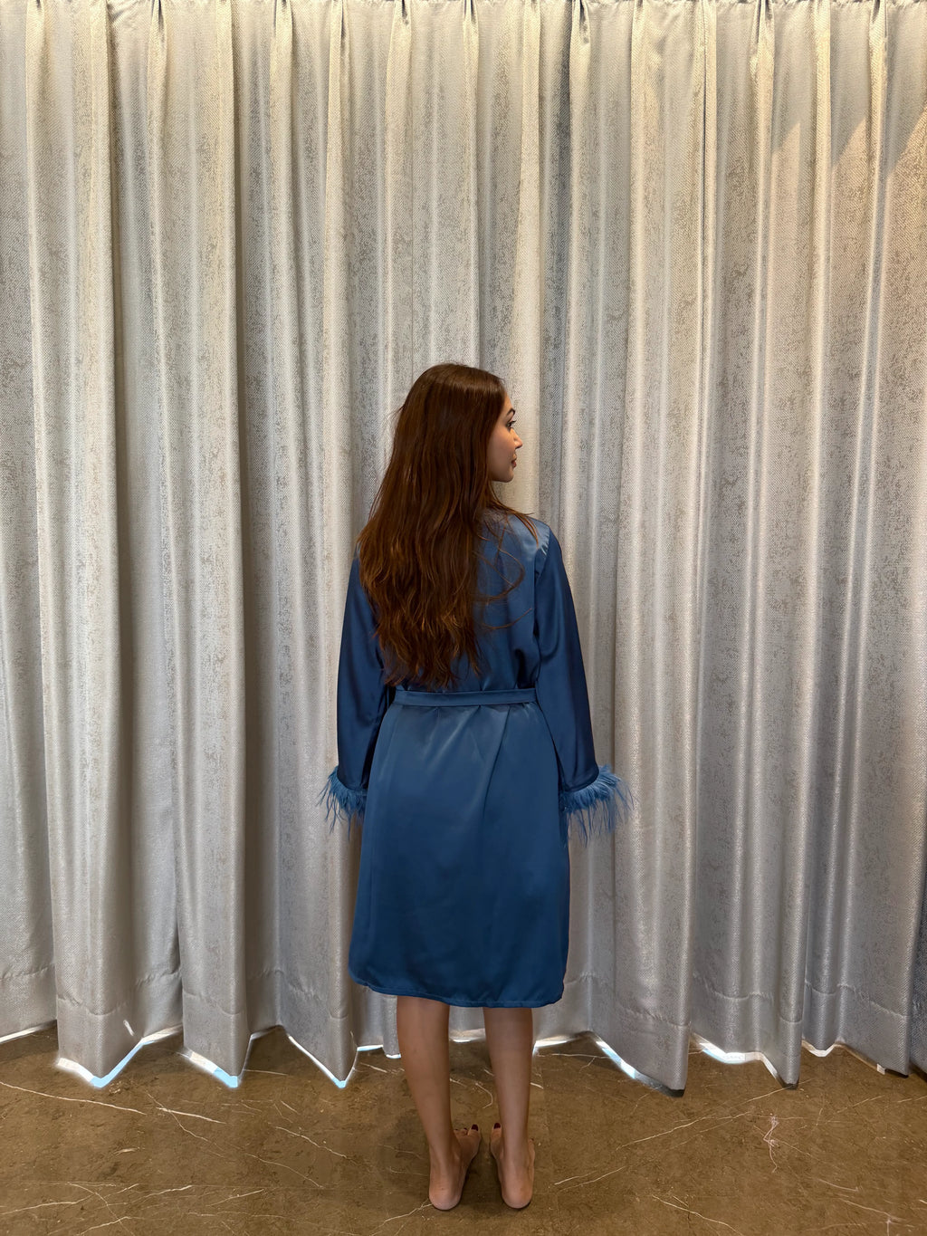 Velure Satin 3 Piece Peacock Blue Robe Set