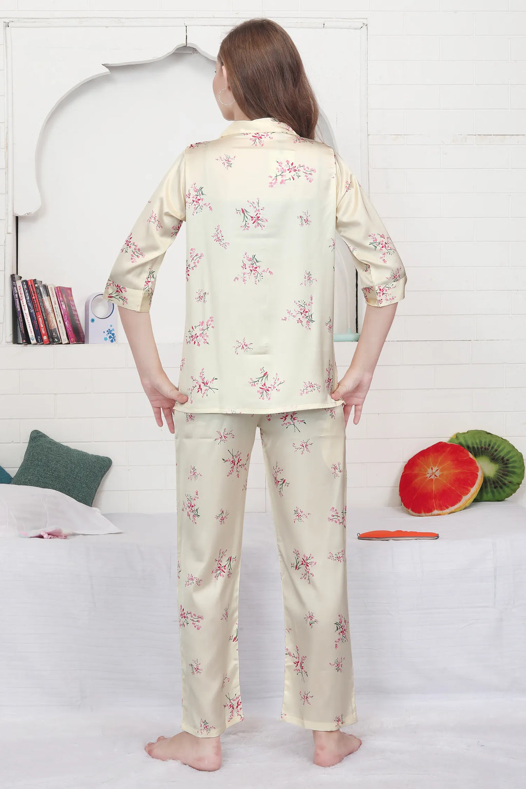 Velure Ravishing Floral Print Satin Night Suit